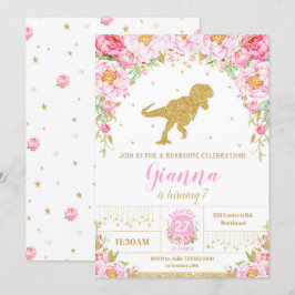 Invitación de cumpleaños de dinosaurios florales C