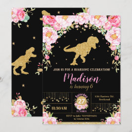 Invitación de cumpleaños de dinosaurios florales C