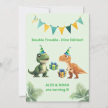 Invitación de cumpleaños de dinosaurios gemelos Do