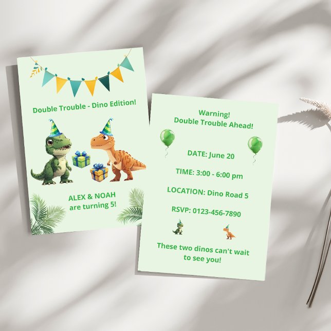 Invitación de cumpleaños de dinosaurios gemelos Do (Subido por el creador)