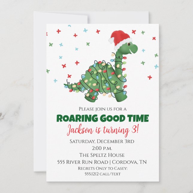Invitación de cumpleaños de dinosaurios navidades (Anverso)