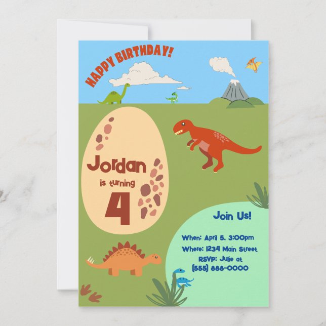Invitación de cumpleaños de dinosaurios prehistóri (Anverso)
