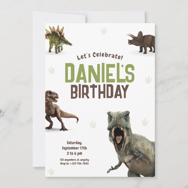 Invitación de cumpleaños de dinosaurios realistas  (Anverso)