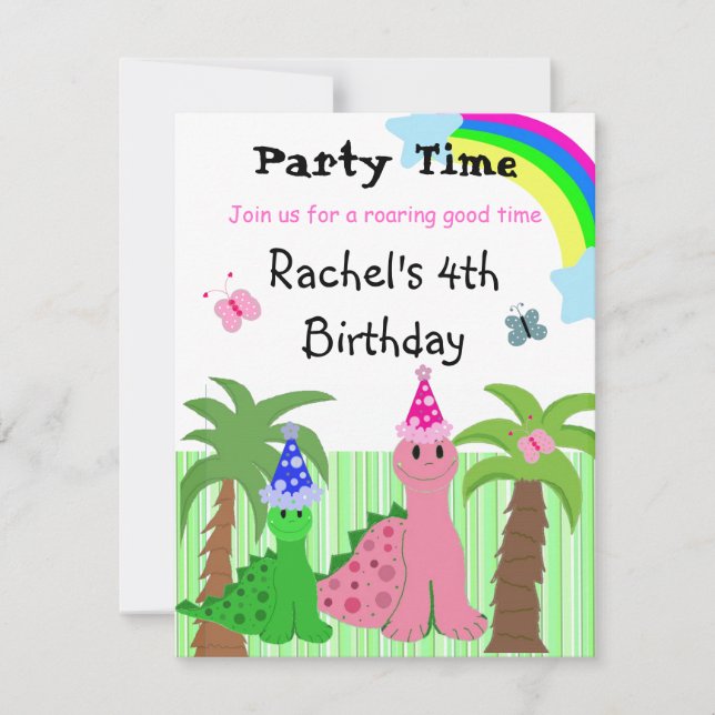 Invitación de cumpleaños de dinosaurios rosados Ch (Anverso)
