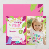 Invitación de cumpleaños de dinosaurios rosados ch