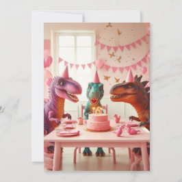 Invitación de cumpleaños de dinosaurios rosados, i