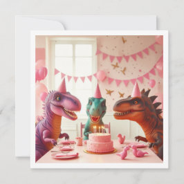 Invitación de cumpleaños de dinosaurios rosados, i