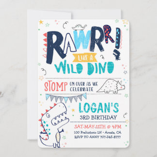 Invitación de cumpleaños de dinosaurios TREX Roar