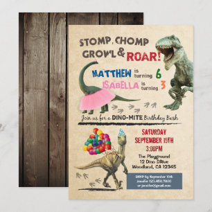 Invitación de cumpleaños de dinosaurios y tutus
