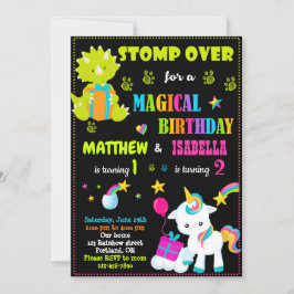 Invitación de cumpleaños de dinosaurios y unicorni