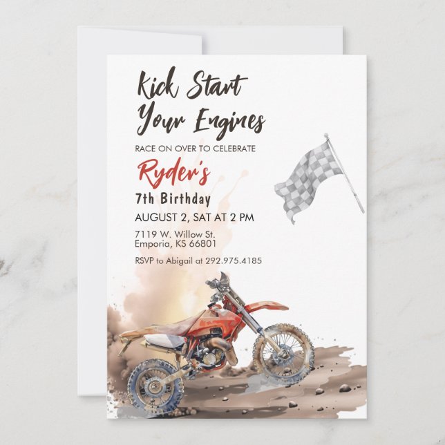 Invitación de cumpleaños de Dirt Bike a cualquier  (Anverso)