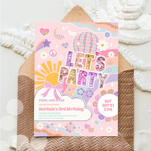 Invitación de cumpleaños de disco arcoíris de sol