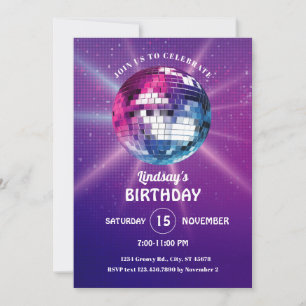 Invitación de cumpleaños de Disco Ball Retro