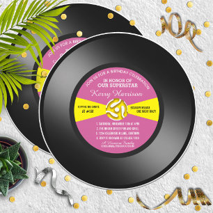 Invitación de cumpleaños de disco de vinilo de 45 
