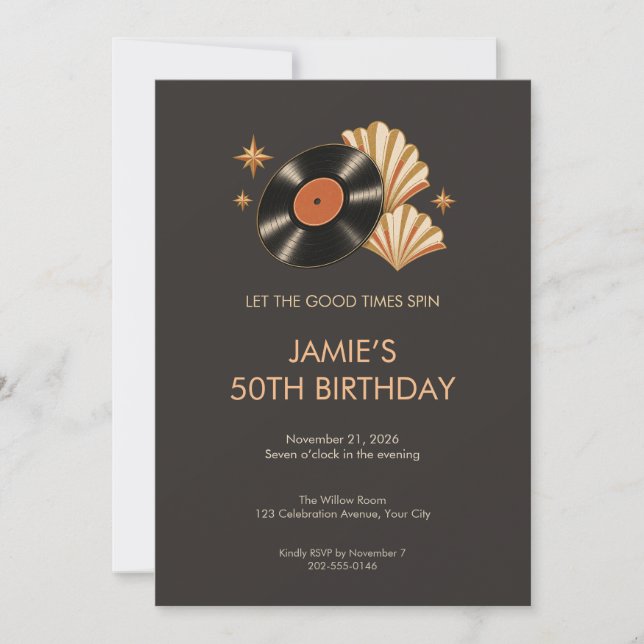 Invitación de cumpleaños de disco de vinilo retro (Anverso)