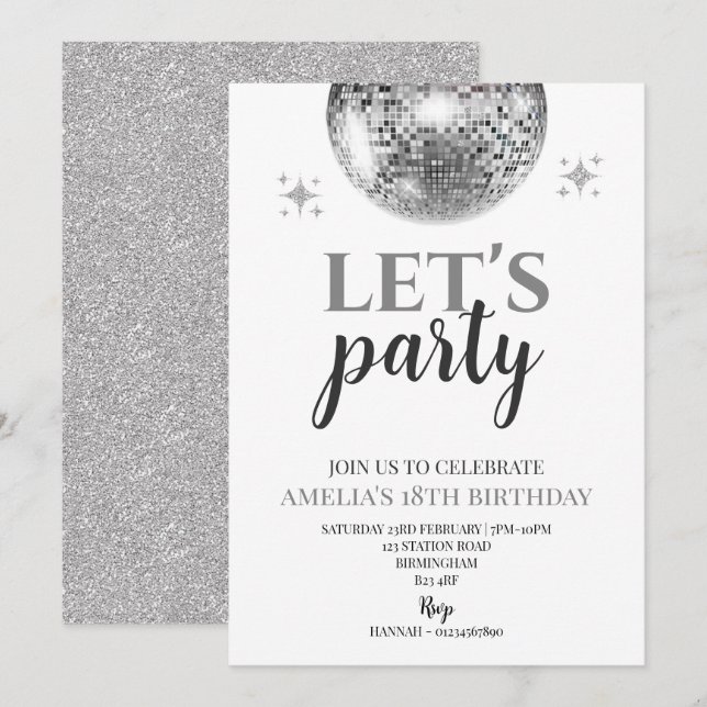 Invitación de cumpleaños de Disco Fiesta (Anverso / Reverso)
