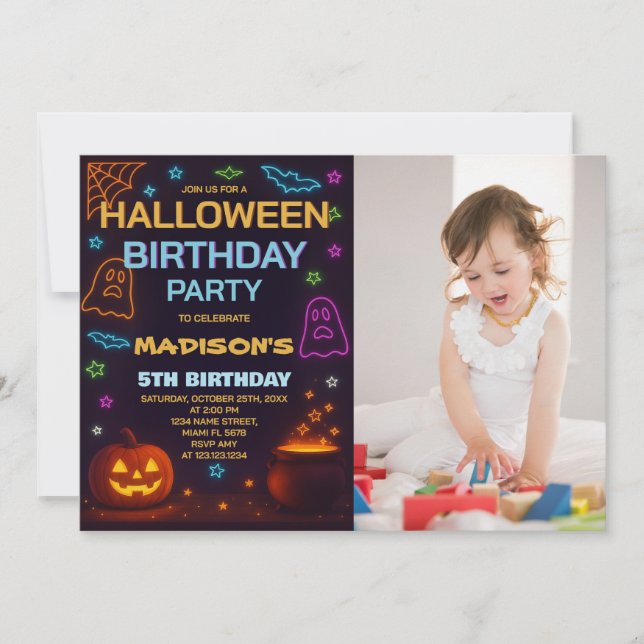 Invitación de cumpleaños de disfraces de Halloween (Anverso)