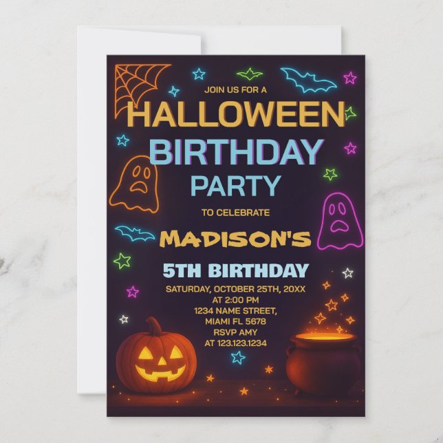 Invitación de cumpleaños de disfraces de Halloween (Anverso)