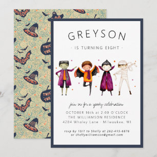 Invitación de cumpleaños de disfraz de Halloween p