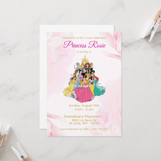 Invitación de cumpleaños de Disney Princess (Anverso/Reverso In Situ)