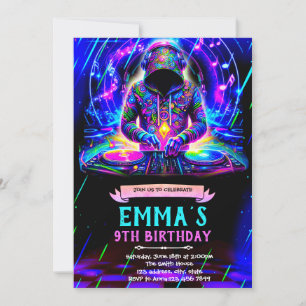 invitación de cumpleaños de DJ neón