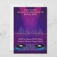 Invitación de cumpleaños de DJ personalizable 