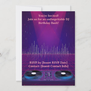 Invitación de cumpleaños de DJ personalizable 