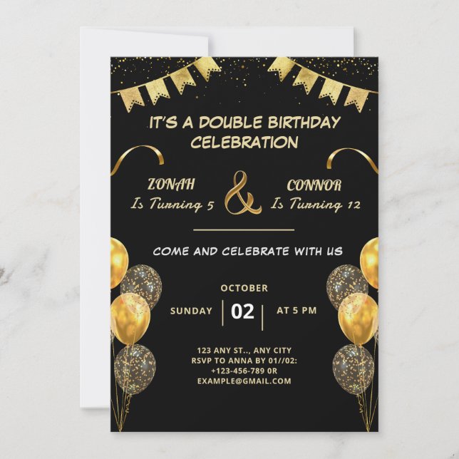 Invitación de cumpleaños de doble celebración (Anverso)