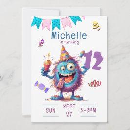 Invitación de cumpleaños de doce años a un monstru