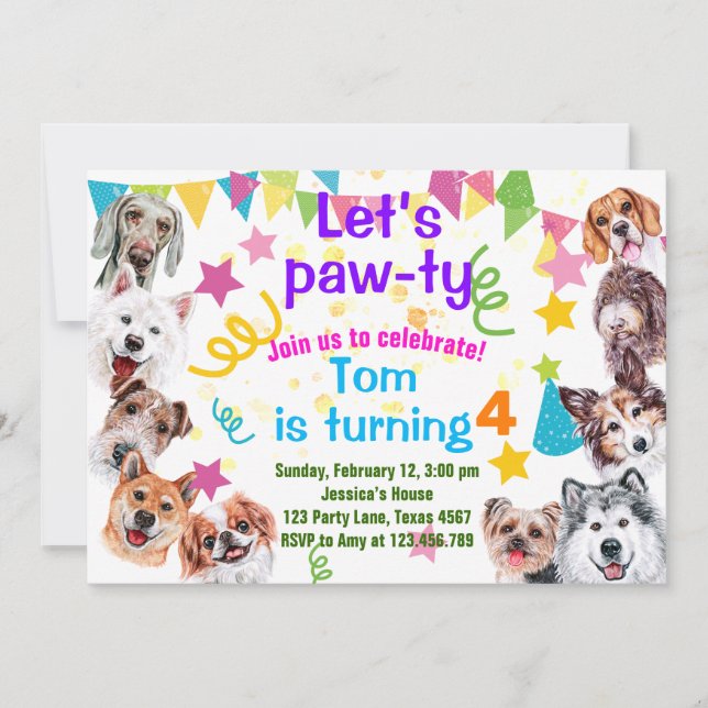 Invitación de cumpleaños de Dog fiesta (Anverso)