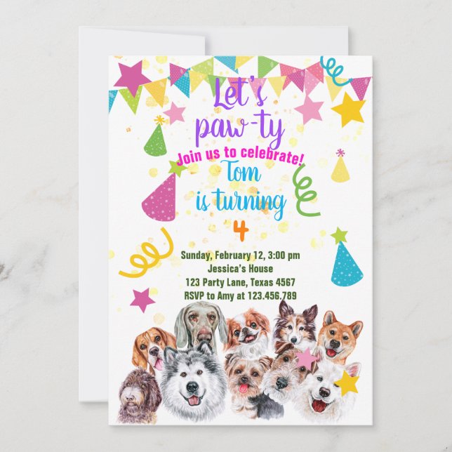 Invitación de cumpleaños de Dog fiesta (Anverso)