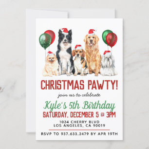 Invitación de cumpleaños de Dog Paw-ty navidades