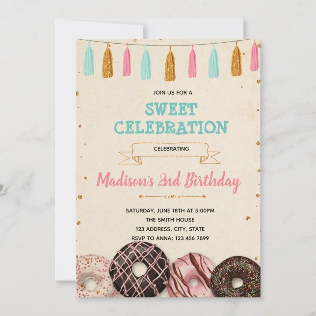 invitación de cumpleaños de donas para baby shower (Anverso)