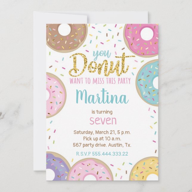 Invitación de cumpleaños de Donut (Anverso)