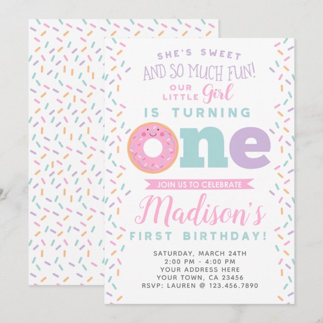 Invitación de cumpleaños de Donut (Anverso / Reverso)