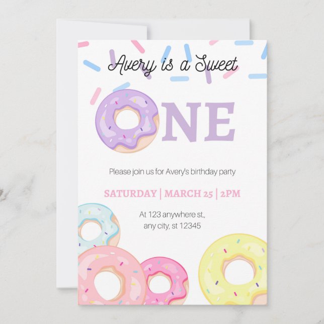 Invitación de cumpleaños de Donut (Anverso)