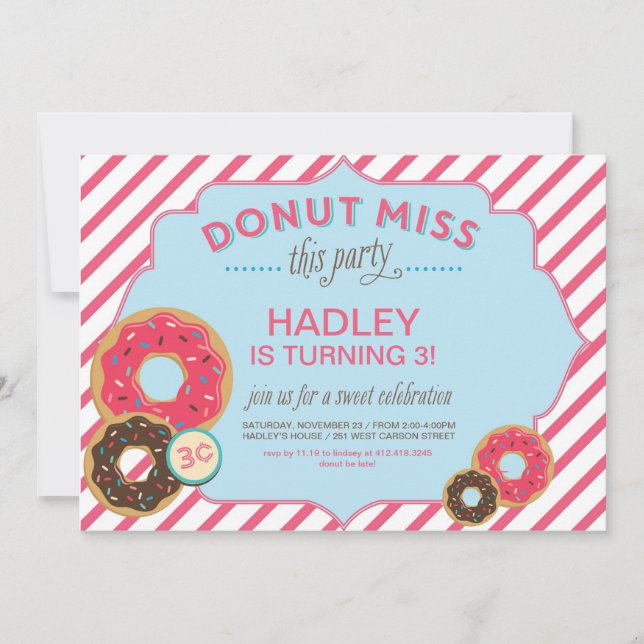Invitación de cumpleaños de Donut (Anverso)