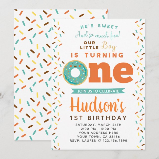 Invitación de cumpleaños de Donut (Anverso / Reverso)