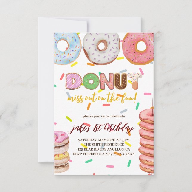 Invitación de cumpleaños de Donut (Anverso)
