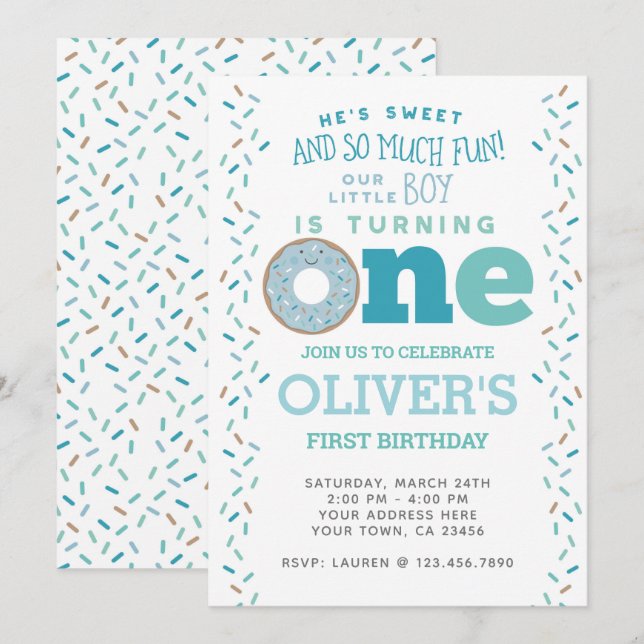 Invitación de cumpleaños de Donut (Anverso / Reverso)