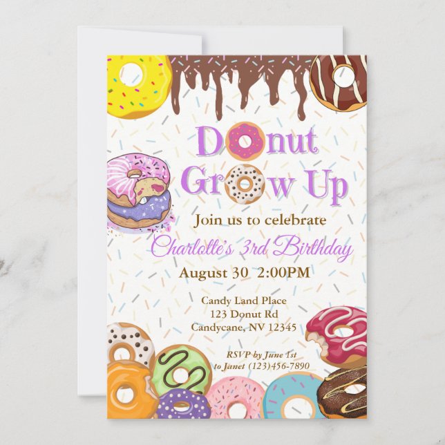 Invitación de cumpleaños de Donut (Anverso)