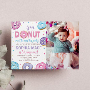 Invitación de cumpleaños de Donut 1 Dulce uno