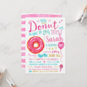 Invitación de cumpleaños de donut acuarela