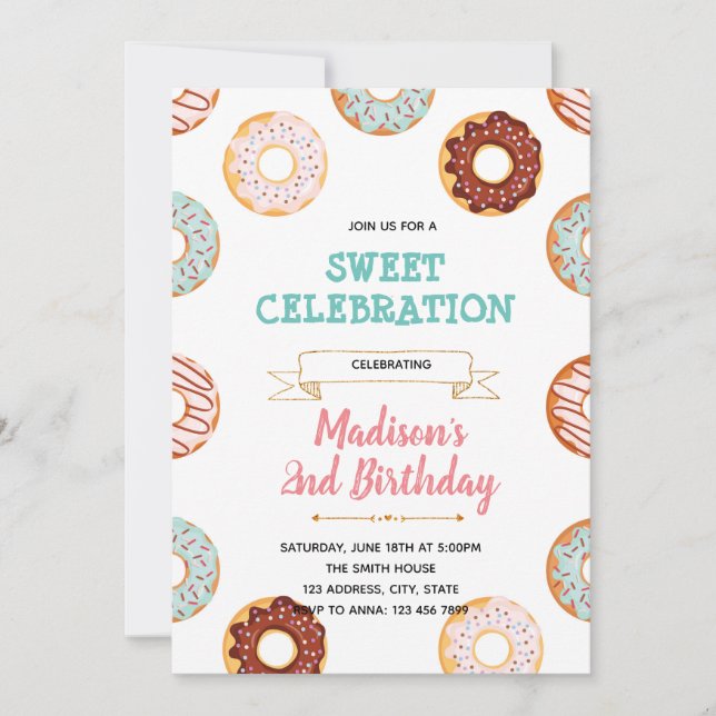 invitación de cumpleaños de donut de bebé (Anverso)