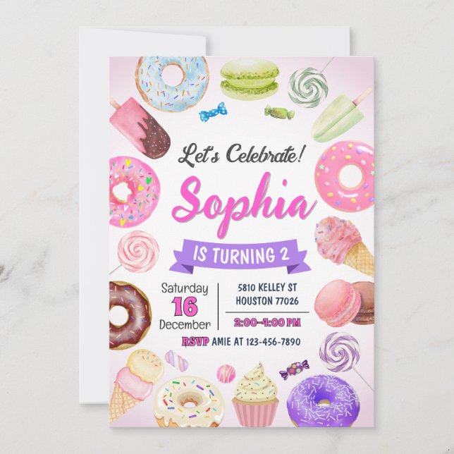 Invitación de cumpleaños de Donut, dulce dulce dul (Anverso)