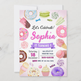 Invitación de cumpleaños de Donut, dulce dulce dul