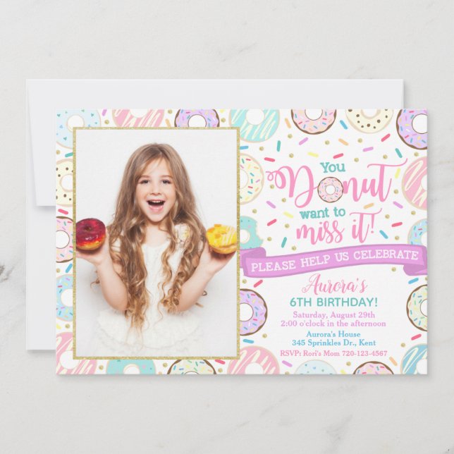 Invitación de cumpleaños de Donut Fiesta (Anverso)