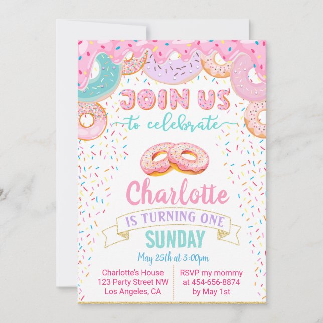 Invitación de cumpleaños de Donut Grove Up Doughnu (Anverso)