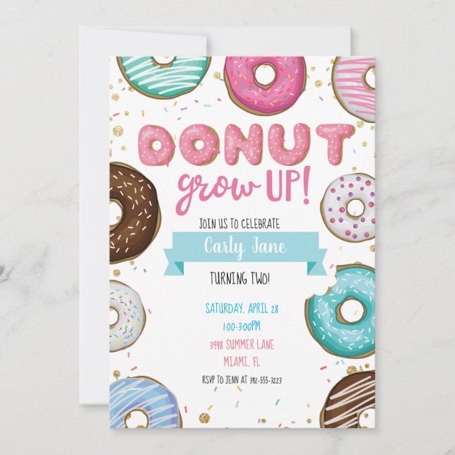 Invitación de cumpleaños de Donut Grow Up (Anverso)