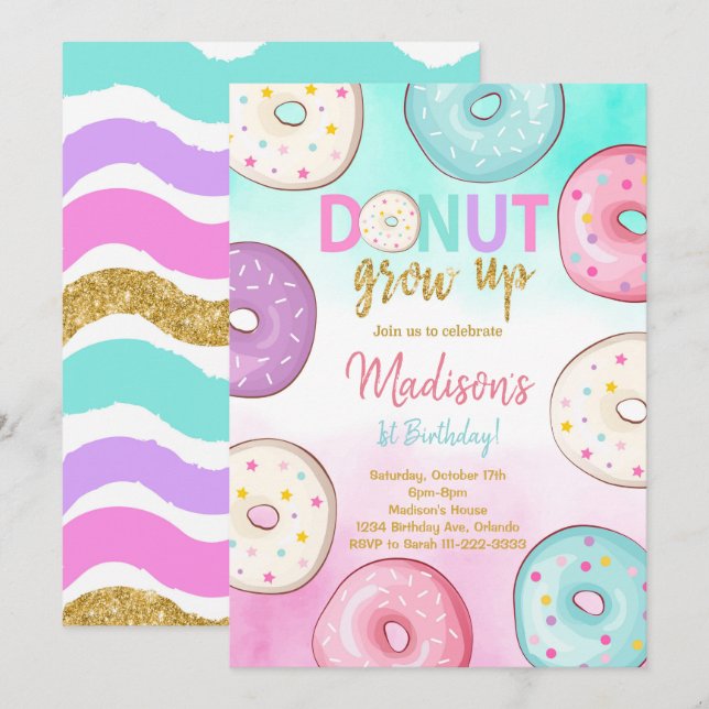 Invitación de cumpleaños de Donut Grow Up Kids (Anverso / Reverso)